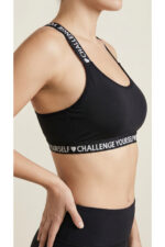 Siyah Çapraz Askılı Spor Sütyeni 3'lü Paket – Challenge Yourself ♥ Baskılı, Elastik Bantlı - Görsel 3