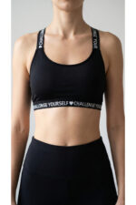 Siyah Çapraz Askılı Spor Sütyeni 3'lü Paket – Challenge Yourself ♥ Baskılı, Elastik Bantlı - Görsel 5