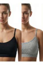 2'li Set Fitilli İp Askılı Basic Crop Büstiyer Atlet - Görsel 2