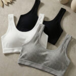 3'lü Set (Siyah Beyaz Gri) Fitilli Bralet Set - Pedli Sporcu Sütyeni - Yüksek Konfor - Crop Büstiyer