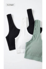 3'lü Set (Siyah Beyaz Gri) Fitilli Bralet Set - Pedli Sporcu Sütyeni - Yüksek Konfor - Crop Büstiyer - Görsel 2