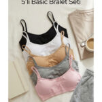 5'li Fırsat Paketi İnce Askılı Pedli Basic Bralet Seti - Siyah, Beyaz, Ten, Gri, Pembe