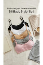 5'li Fırsat Paketi İnce Askılı Pedli Basic Bralet Seti - Siyah, Beyaz, Ten, Gri, Pembe